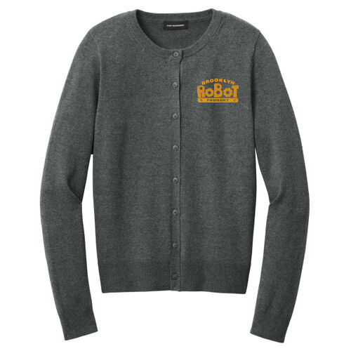 Brooklyn Robot Foundry Embroidered - Women's Easy Care Crewneck Cardigan Sweater Thumbnail