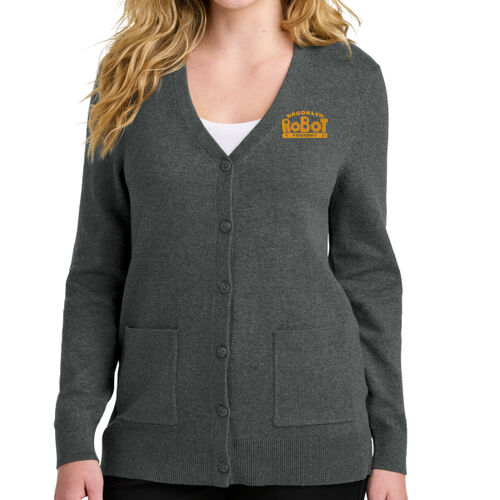 Brooklyn Robot Foundry Embroidered - Women's Easy Care Button Up Cardigan Sweater Thumbnail