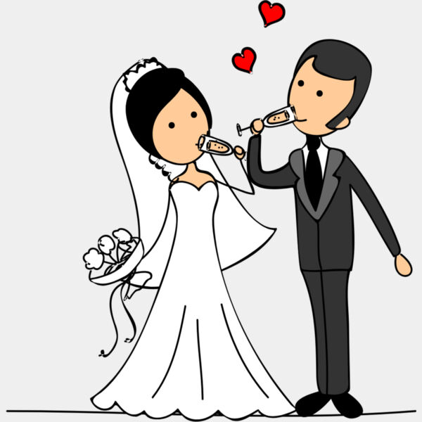 Cartoon Wedding Groom Bride Champagne Glasses 2 Thumbnail