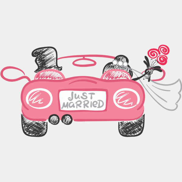 Cartoon Wedding Groom Bride Car Just Married 1 Thumbnail