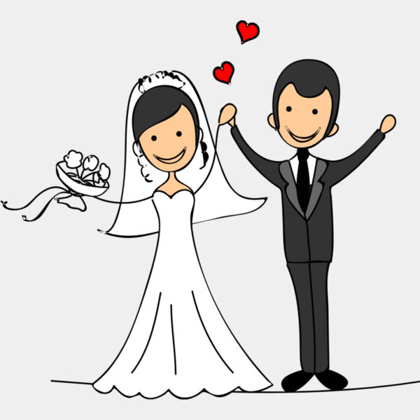 Cartoon Wedding Groom Bride Holding Hands 4 Thumbnail